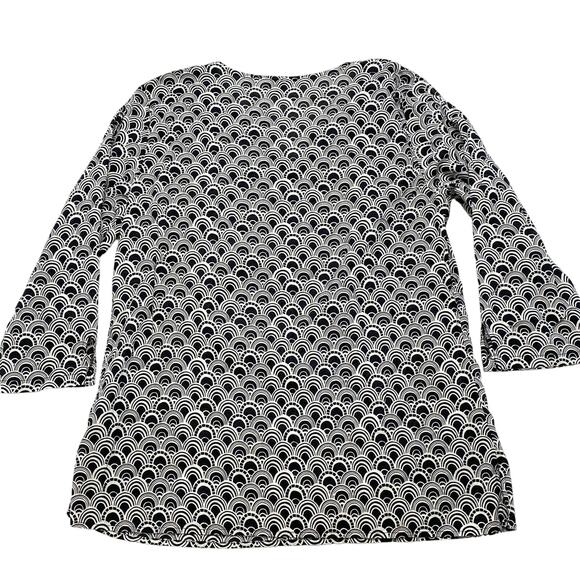 TALBOTS Black White Scalloped Print Crochet Detail Popover Blouse Medium 3/4 - Picture 5 of 11